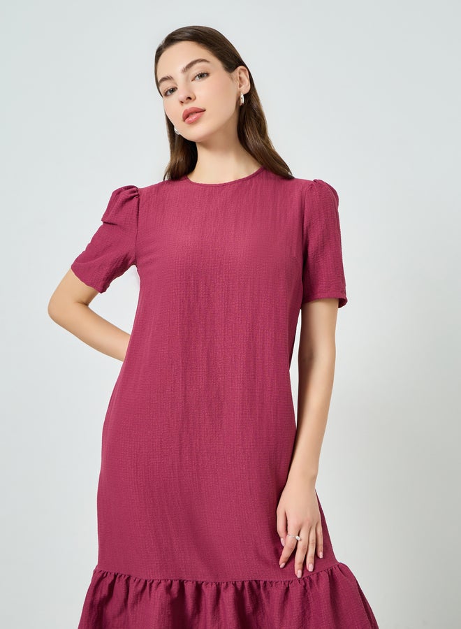 Women Shift Midi Dress with Short Sleeves